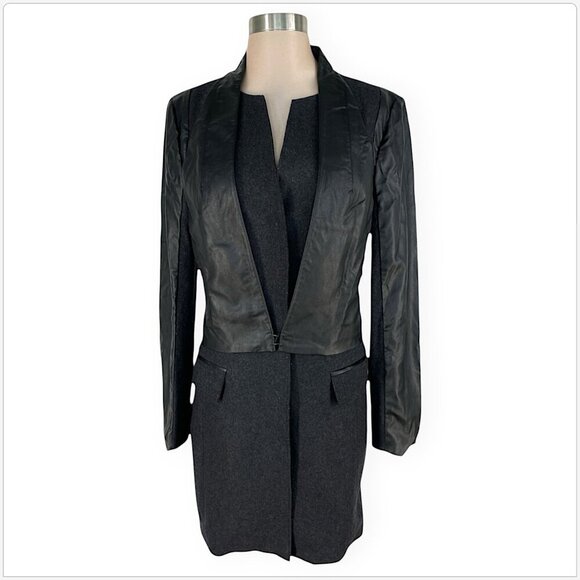 Walter Baker W118 Delia Black Charcoal Coat Faux Leather Wool Combo NWT New M - Picture 1 of 5